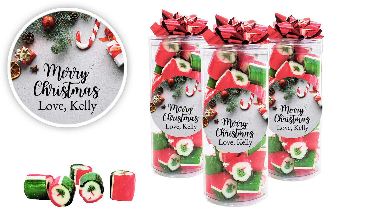 Christmas Background Personalised Christmas Rock Candy Tube