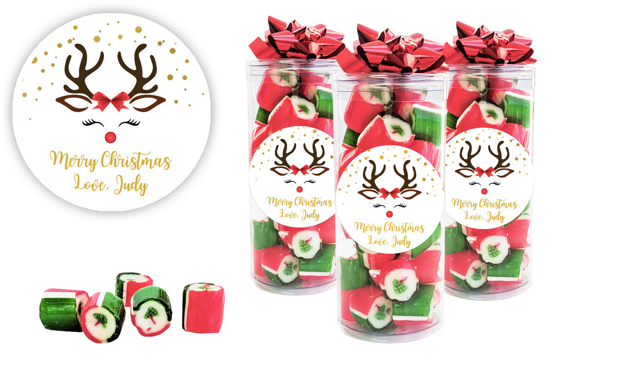 Reindeer Face Custom Christmas Rock Candy Tube