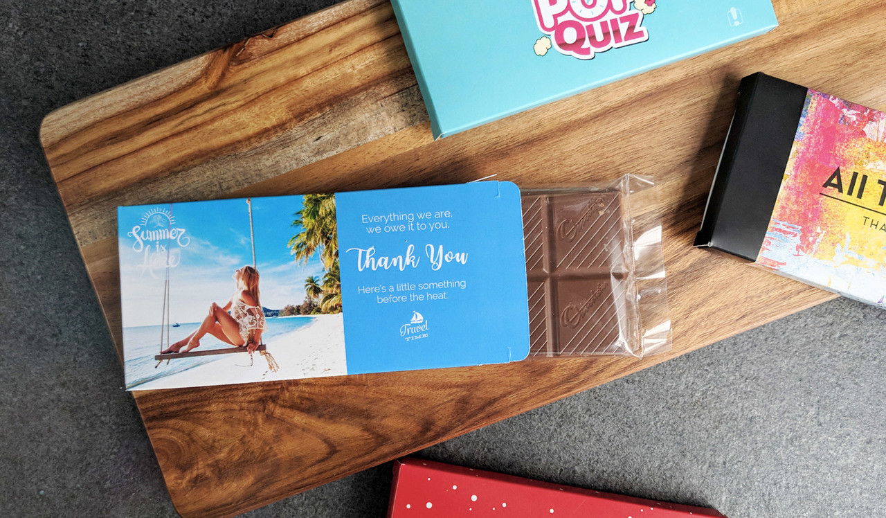 Customised Chocolate Bar In A Box - Lock flaps and bar