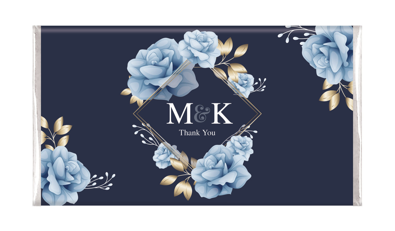 Flowers On Navy Custom Engagement Chocolate Bar