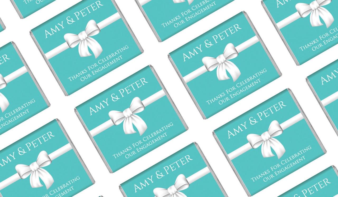 Turquoise Blue Bow Personalised Engagement Mini Chocolates