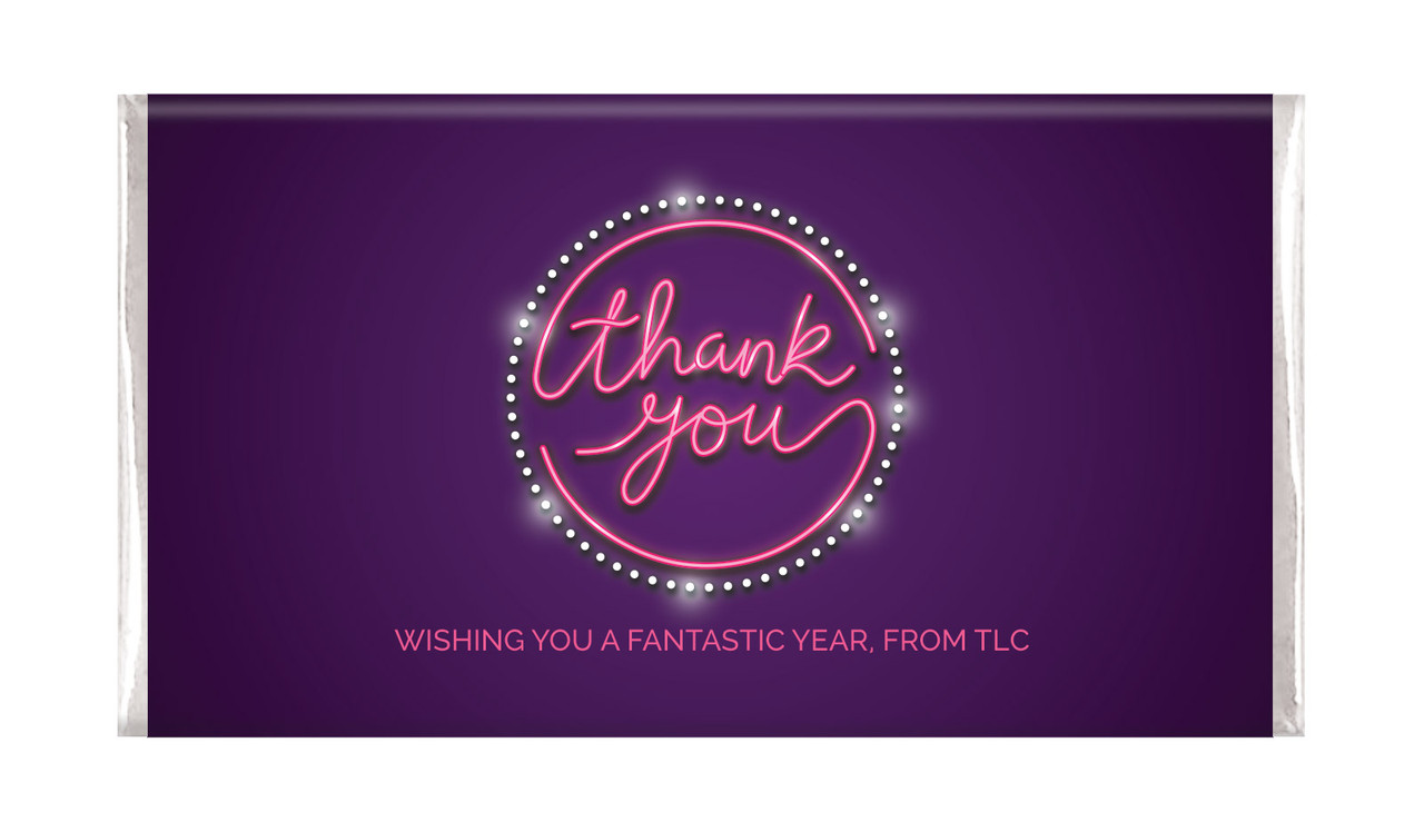 Neon Sign Thank You Personalised Chocolate Bar