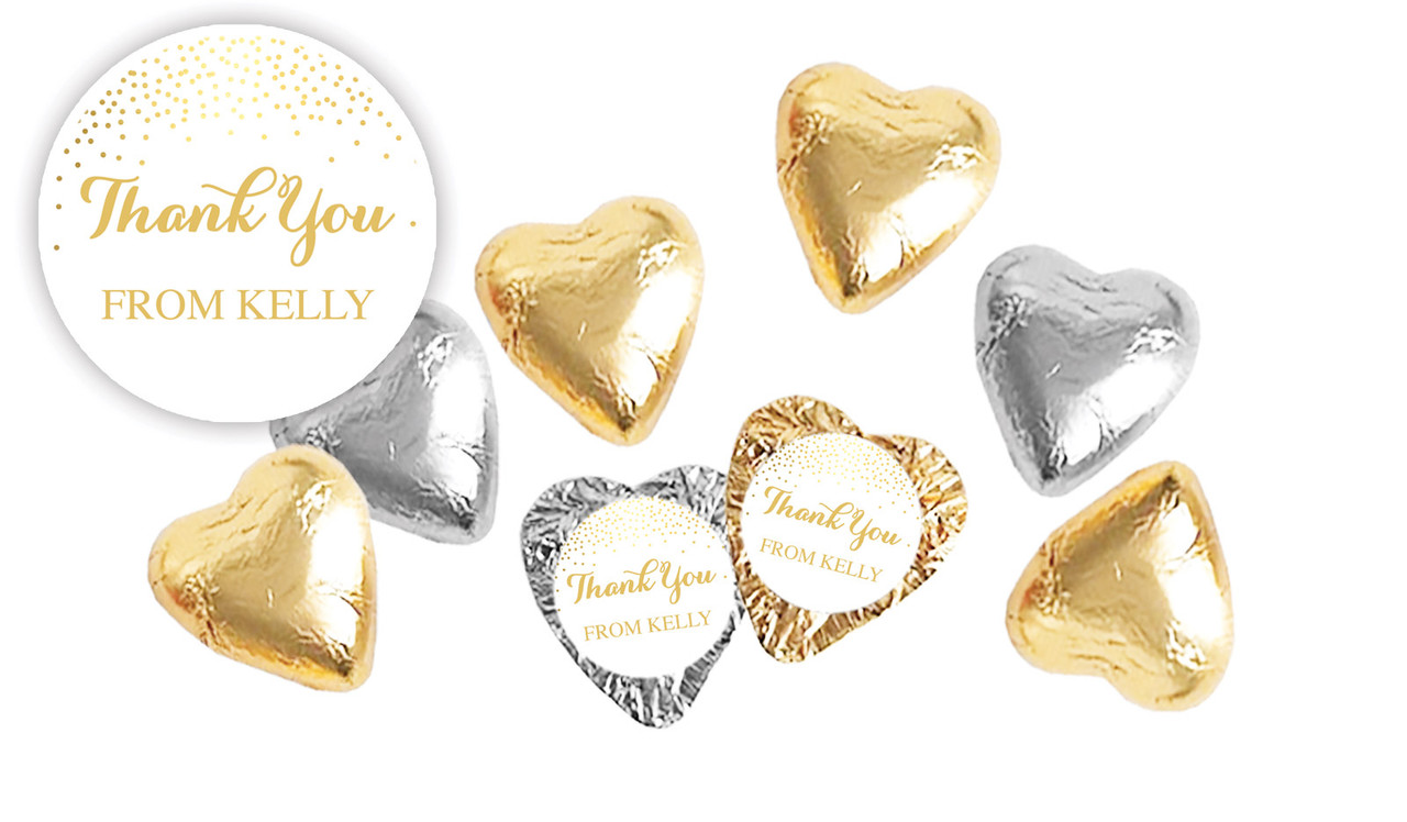 Gold Confetti Personalised Thank You Chocolate Hearts