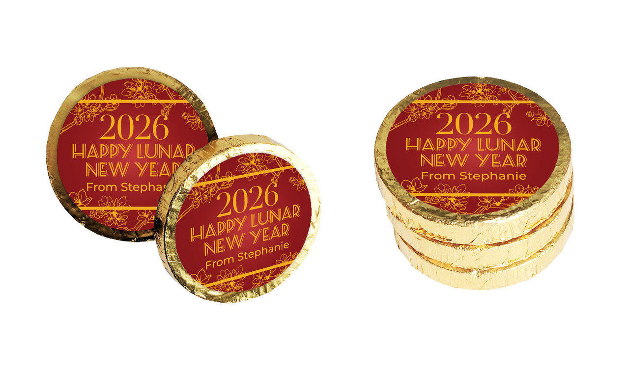 Cherry Blossoms Chinese New Year Chocolate Coins (Gold Or Silver)