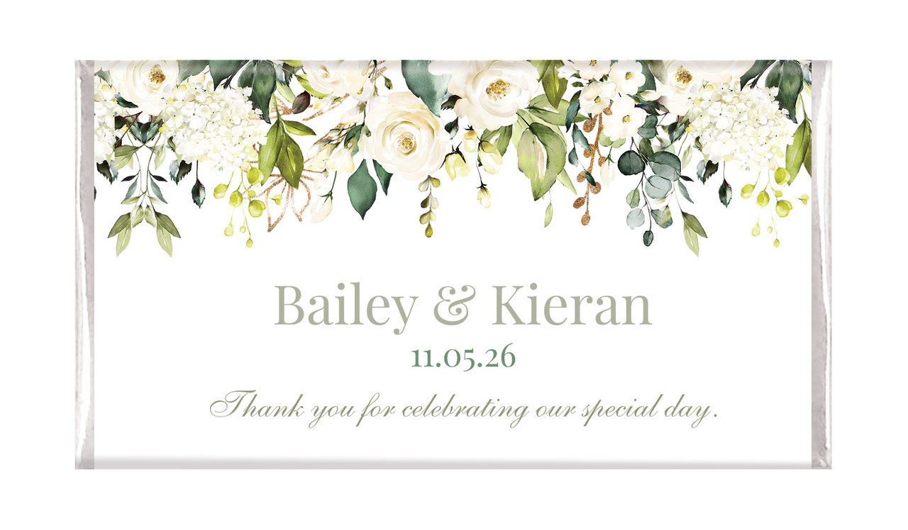 White Roses Hanging Personalised Wedding Chocolate Bars