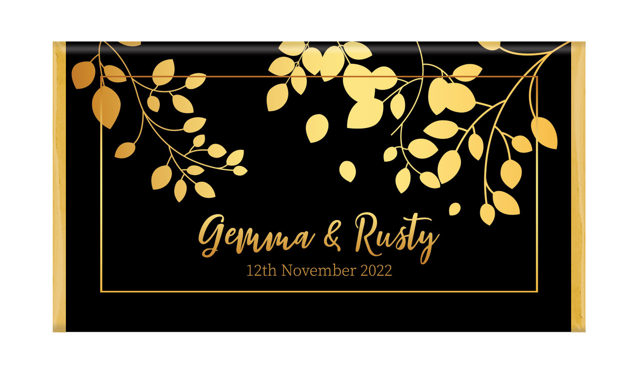 Gold Leaves Personalised Wedding Chocolate Bars
