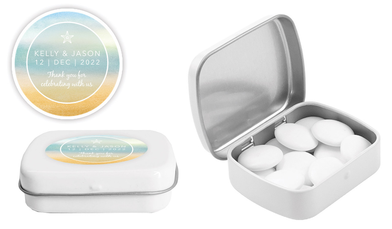 Beach Watercolour Wedding Personalised Mint Tin