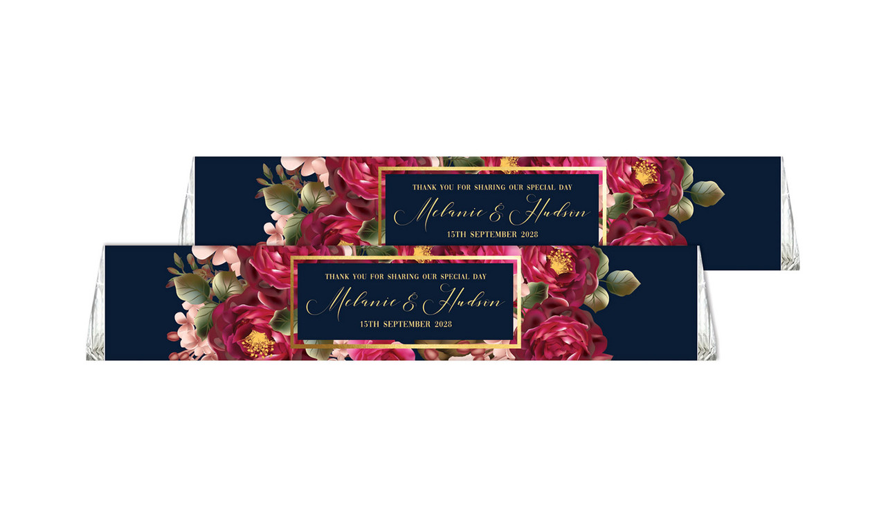 Bold Floral Toblerone Wedding Personalised Chocolates 50g