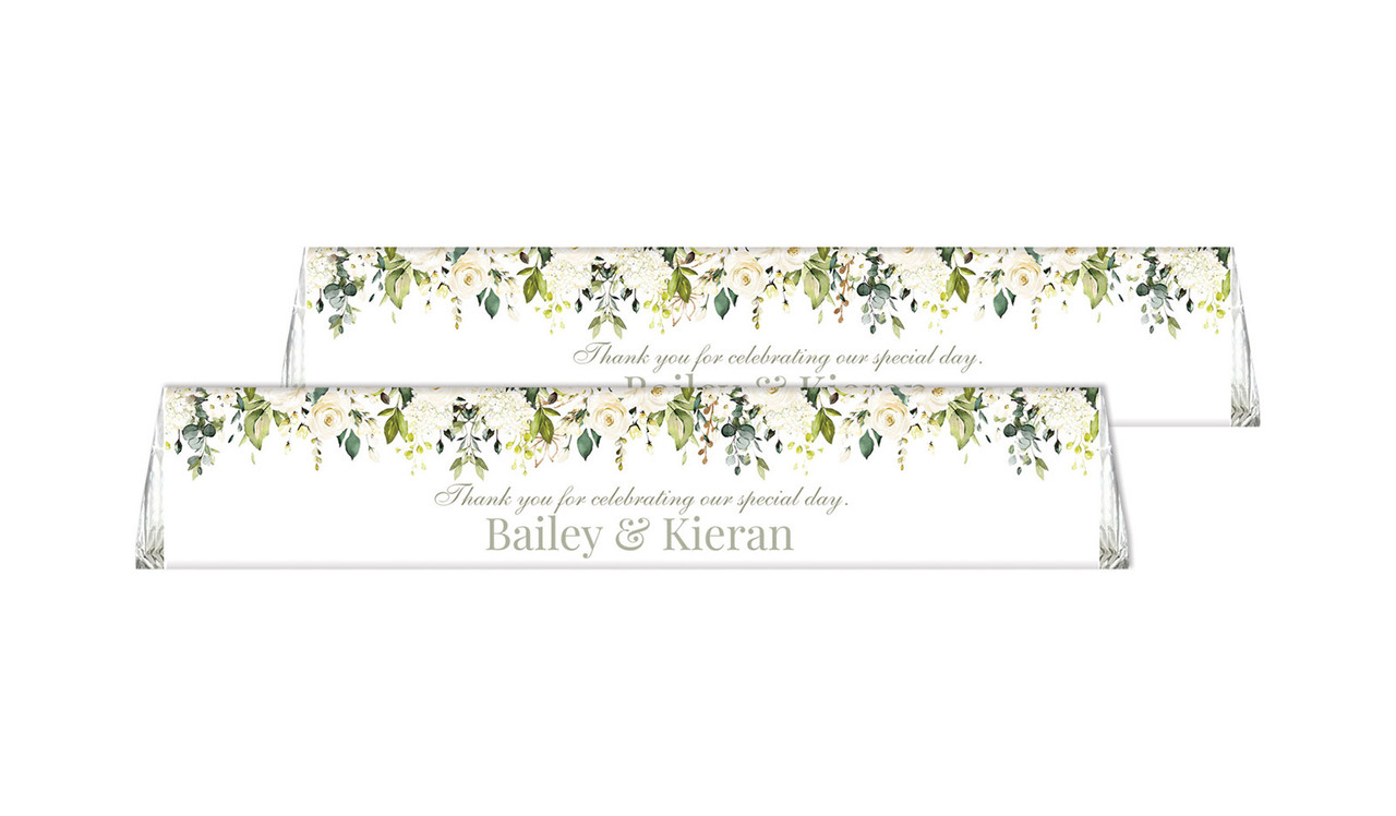 White Hanging Roses Toblerone Wedding Personalised Chocolates 50g