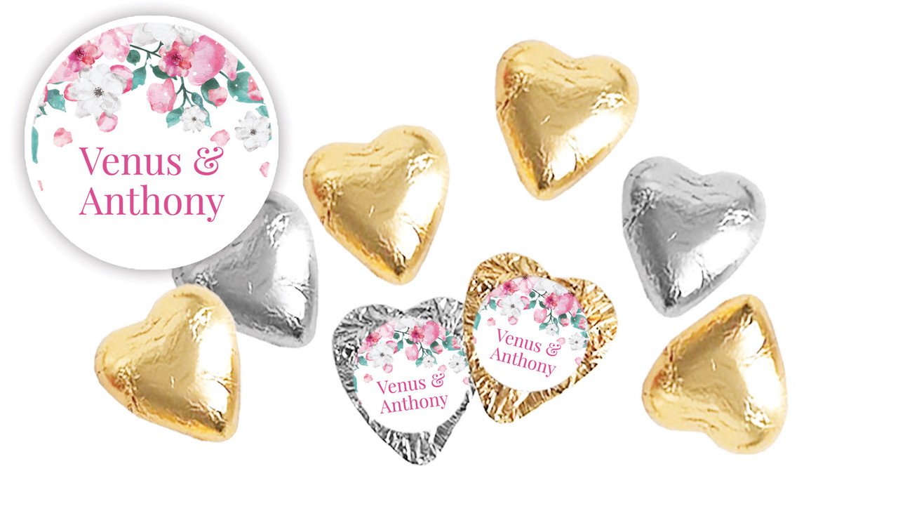 Falling Petals Personalised Foil Chocolate Hearts