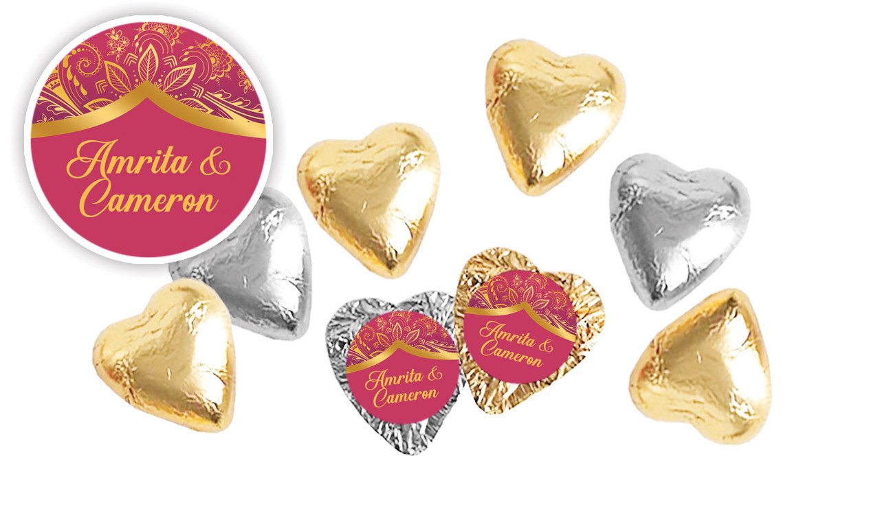 Regal Pink And Gold Personalised Foil Chocolate Hearts