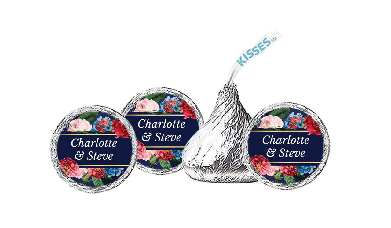 Floral Frame On Navy Personalised Hershey's Kisses
