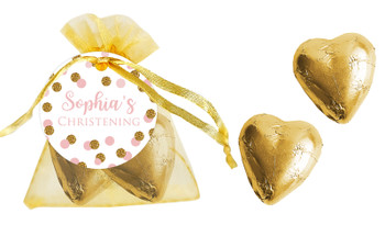 Confetti In Pink And Gold Personalised Organza Bag With Hearts
