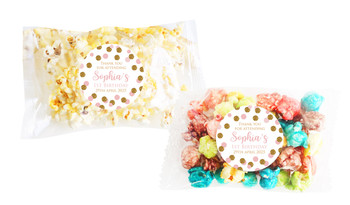 Pink Gold Confetti Popcorn Bags With Personalisation