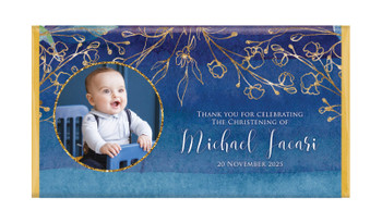Navy Gold Photo Personalised Christening Chocolate Bar