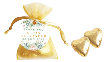 Leaves Photo Personalised Christening Organza Bag With Hearts