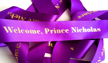 Purple With Gold Text Personalised Ribbon (38mm x 2m)