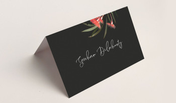 Front of Wild Flowers Dark Wedding Place Cards With Guest Names