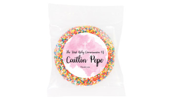 A Splash Of Watercolour Pink Communion Personalised Giant Freckle