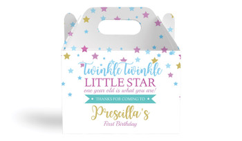 Twinkle Star 1st Birthday Kids Party Personalised Gable Favour Box