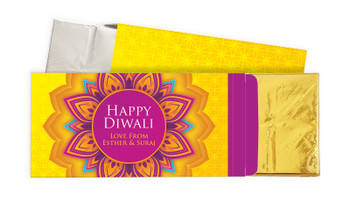 Yellow And Purple Diwali Personalised Chocolate Bar In A Box