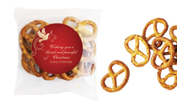 Dove In Gold Christmas Personalised Bag Of Pretzels