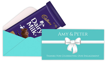 Turquoise Blue Bow Engagement Personalised Cadbury Bar Box