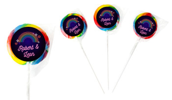 Neon Rainbow Wedding Personalised Lollipops