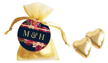 Bold Floral Organza Bag With Hearts And Custom Swing Tag