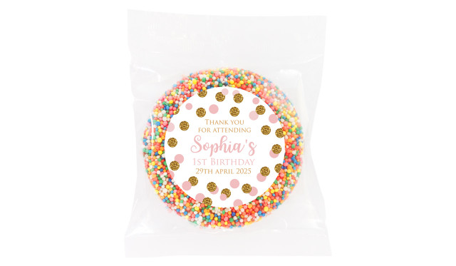 Pink Gold Confetti Birthday Personalised Chocolate Freckle