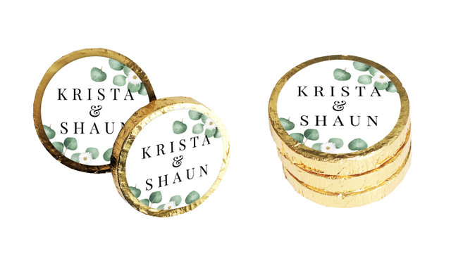 Eucalyptus Custom Wedding Chocolate Coins