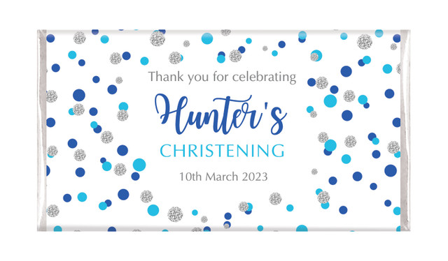 Confetti In Blue And Silver Christening Chocolate Bar