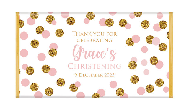Confetti In Pink And Gold Christening Chocolate Bar