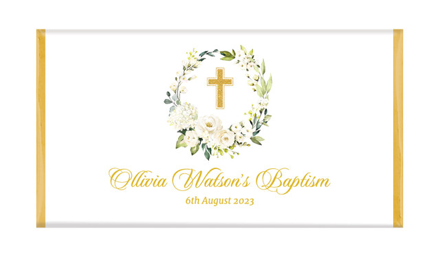 Rose Wreath Personalised Christening Chocolate Bar