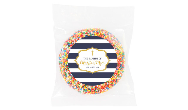 Bold Stripe And Gold Personalised Christening Chocolate Freckle