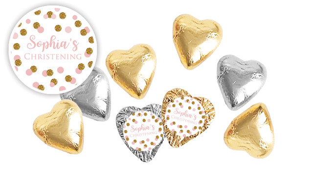 Confetti In Pink And Gold Personalised Chocolate Hearts