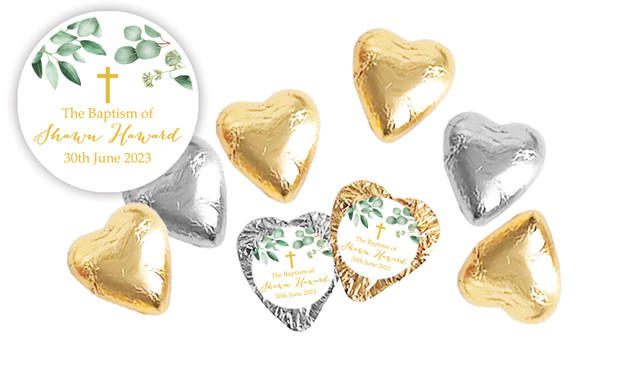 Gum Leaves And Gold Personalised Chocolate Hearts
