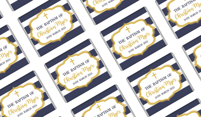Bold Stripe And Gold Custom Christening Mini Chocolates
