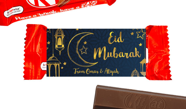 Gold On Navy Eid Mubarak Custom 2-Finger Kit Kat