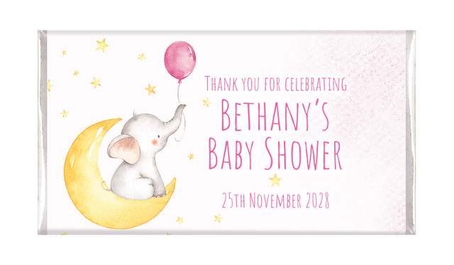 Elephant Moon Pink Baby Shower Personalised Chocolate Bar