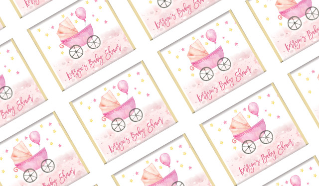 Pram In Pink Personalised Baby Shower Mini Chocolates