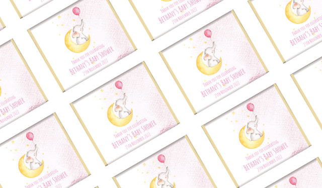 Elephant Moon Pink Custom Baby Shower Mini Chocolates
