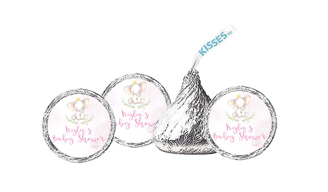 Sitting Elephants Pink Baby Shower Hershey's Kisses