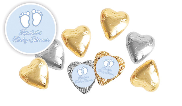 Baby Feet In Blue Baby Shower Personalised Foil Chocolate Hearts