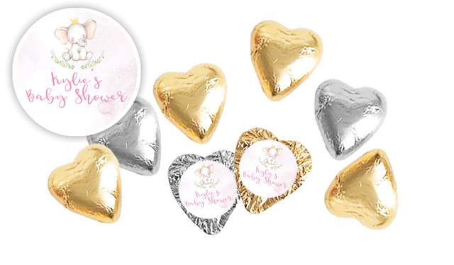 Sitting Elephant Pink Baby Shower Chocolate Heart