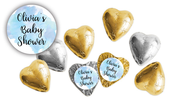 A Splash Of Watercolour Blue Baby Shower Chocolate Hearts