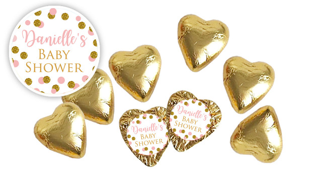 Pink Gold Confetti Baby Shower Personalised Foil Chocolate Hearts