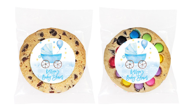 Pram In Blue Baby Shower Cookie