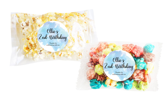 A Splash Of Watercolour In Blue Popcorn Bags With Personalisation