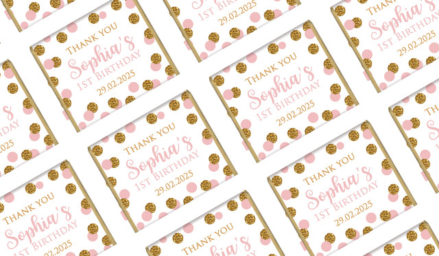 Pink And Gold Confetti Custom Birthday Mini Chocolates